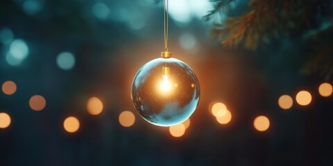 Fototapeta premium Sparkling Glass Ornament with Soft Bokeh Lights