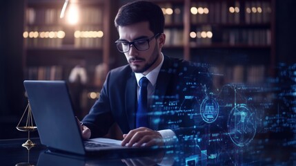 Fototapeta premium A cyber lawyer working with a tech company to protect intellectual property in the digital world