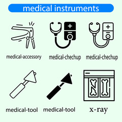 Medical Instrument And Equipment Icons Set Vector art illustration.
