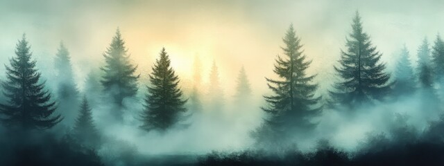 Obraz premium The light is soft and diffuse, creating a mysterious yet peaceful atmosphere in the forest