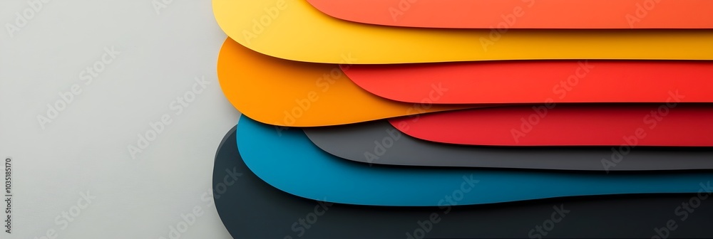 Poster Stunning abstract composition of colorful paper cutouts layered in vibrant hues creating a dynamic geometric design with a modern minimalist aesthetic