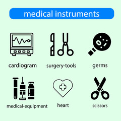 Medical Instrument And Equipment Icons Set Vector art illustration.
