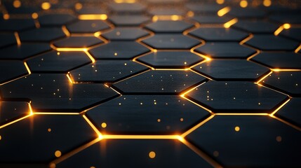 Fototapeta premium Illuminated Hexagonal Pattern on Dark Surface