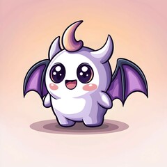 Fototapeta premium Cute Cartoon Character with Wings and Horns