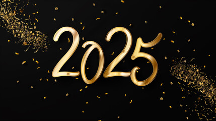 2025 gold calligraphy writing golden deco text black background