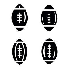 American football ball, black icons, vector silhouette