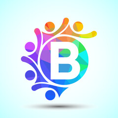 Initial alphabet B with connecting people. Team, cooperation logo sign symbol