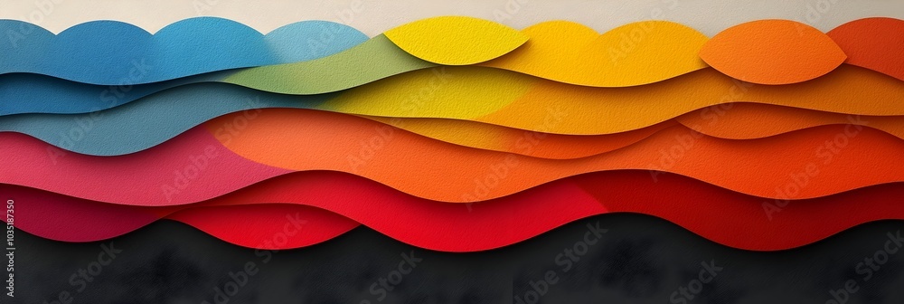 Poster Vibrant Layered Paper Cutout Graphic Design Abstract Backdrop with Overlapping Geometric Shapes and Patterns in Vivid Color Hues