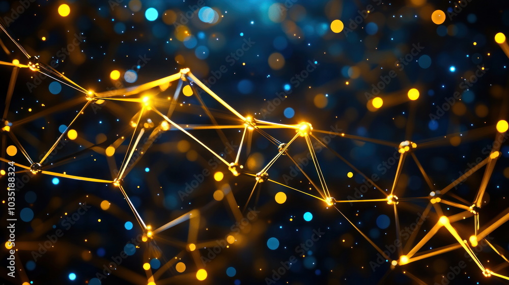 Poster Abstract Digital Network with Golden Lines and Glowing Points.