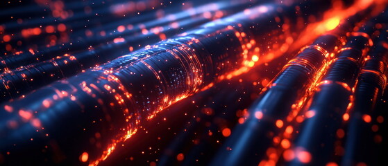Fototapeta premium Abstract glowing pipes in red and blue.