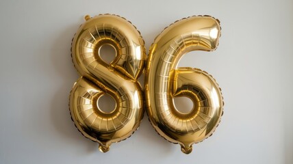 Golden Balloons Shaped as the Number 86 for a Birthday Celebration Background