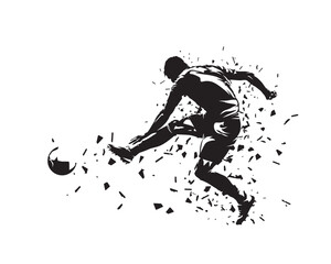 Soccer player kicking ball, football. Isolated distorted vector silhouette. Team sports, side view © michalsanca