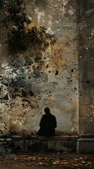 Silhouette of a Figure Contemplating in a Grungy Urban Setting