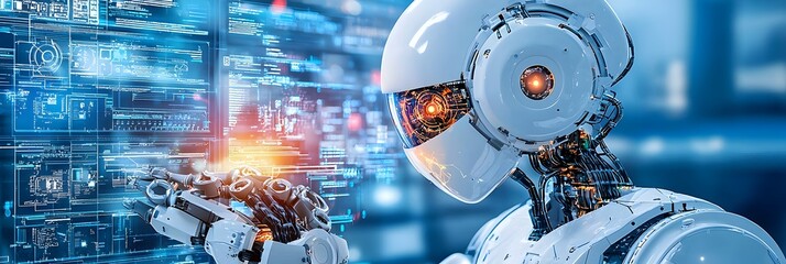 Fototapeta premium Automated robotic arm assembling components on an efficient production line within a modern manufacturing facility showcasing the latest advancements in industrial automation and technology