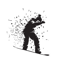Snowboarding, snowboarder isolated distorted vector silhouette, winter sport athlete