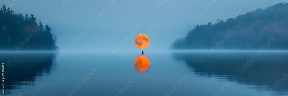Aufkleber breathtaking reflection of the full moon shimmering on the still calm surface of a lake surrounded b