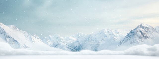 Warning of a severe winter storm with snowy mountains in the background. Possible snowfall in the peaks. Panoramic view on snow-capped mountains