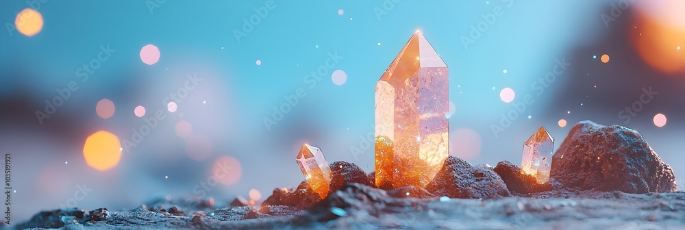 Poster Captivating close up of sparkling crystal shards refracting vibrant kaleidoscopic light in an abstract prismatic pattern