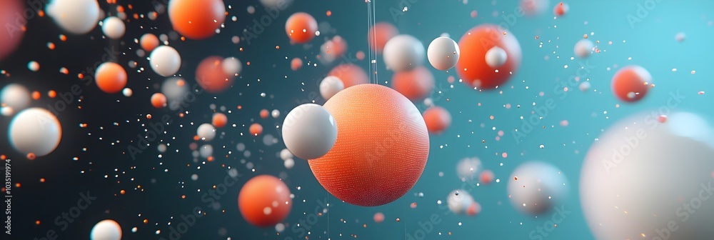 Poster captivating composition of 3d spheres and cubes floating in a serene space accentuated by dynamic li