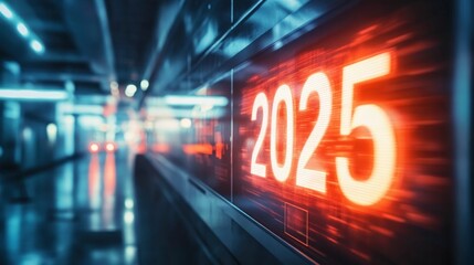 New year loading progress bar 2025 on digital lcd display, new year concept background