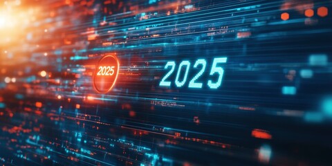 New year loading progress bar 2025 on digital lcd display, new year concept background