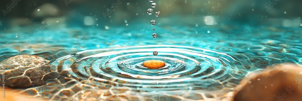 Poster Captivating Ripple Effects on Water with Shimmering Luminous Light Patterns Reflecting on the Tranquil Surface  Mesmerizing Dreamlike Aquatic Imagery for Graphic Design Art and Photography