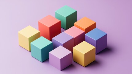 Colorful Cubes Arranged in a Pattern on a Purple Background