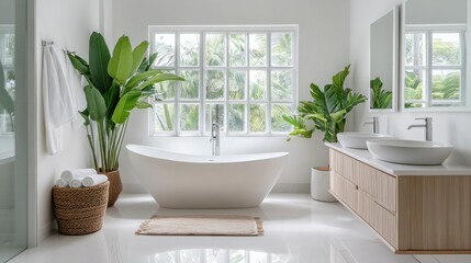 A beautifully designed bathroom with minimalist polished surfaces, and ample space, offering a clean and serene environment