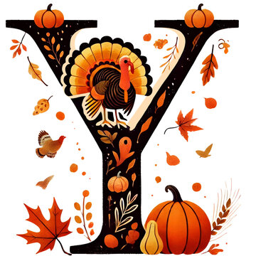 recommend clip art: Thanksgiving-themed watercolor alphabet featuring letter Y Perfect for festive designs and crafts.
