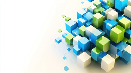 Abstract 3D Composition of Interlocking Cubes in Blue, Green, and White