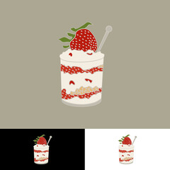 Strawberry Cheesecake Dessert. in full color illustration. for icon or logo