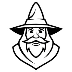Fototapeta premium A Cheerful Wizard Logo With a Broad Smile and a Distinctive Hat on a White Background