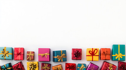 Christmas gift boxes arranged with decorative pine and ornaments
