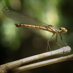 a dragonfly perched on a bamboo stem
