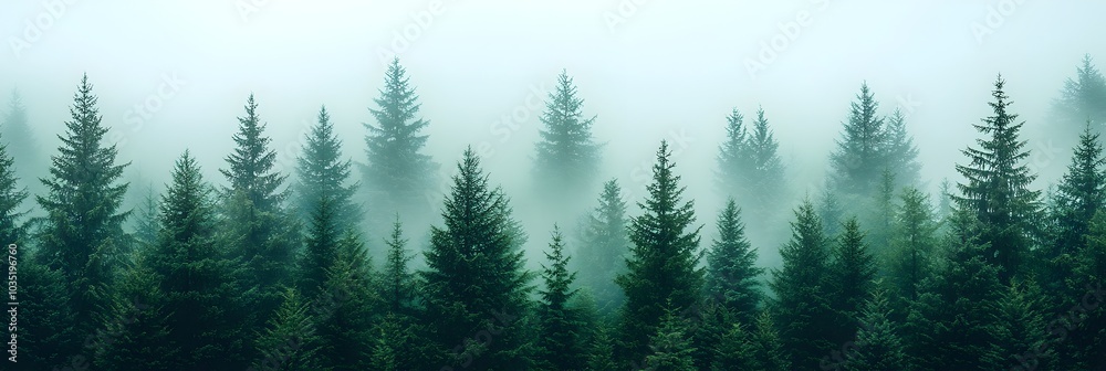 Poster ethereal fog enveloping a pine forest landscape a mysterious and atmospheric natural scene with mist