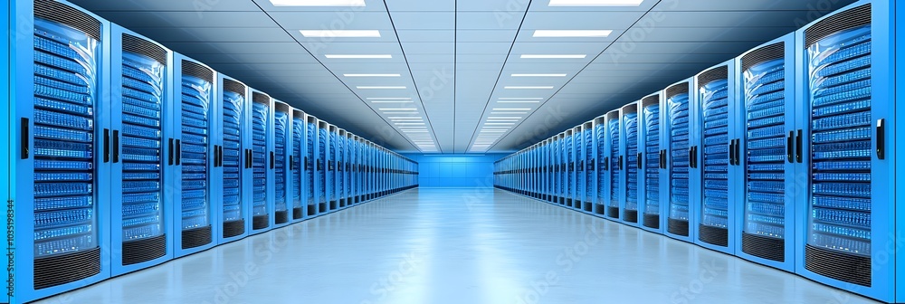 Leinwandbilder Futuristic data center corridor featuring illuminated server racks cutting edge technology and a sleek minimalist design  This image showcases the advanced and innovative infrastructure of a modern