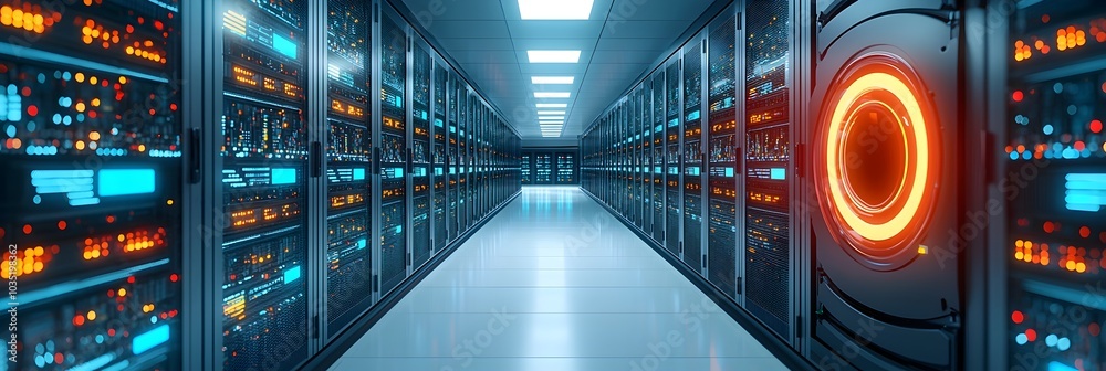 Leinwandbilder futuristic data center corridor featuring illuminated server racks showcasing the advanced technolog