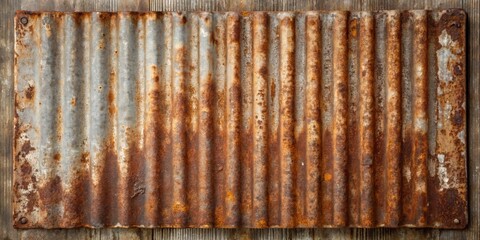 Obraz premium Capture the allure of a rusted galvanized iron plate with a weathered texture, adding an industrial aesthetic and vintage charm to enhance home decor and design projects.