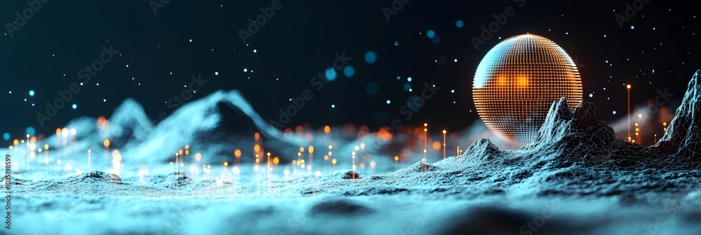 Aufkleber Futuristic wireframe shapes and abstract geometric patterns with glowing digital textures and gradients creating a modern innovative and tech inspired backdrop or wallpaper