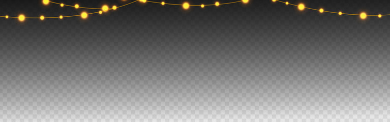 Vector illustration of hanging string lights frame on transparent background