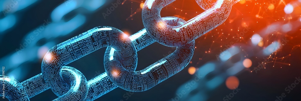 Aufkleber Glowing Blockchain Data Blocks Interconnected in Futuristic Sequence Representing Decentralized Digital Ledger Technology and Cryptocurrency Ecosystem