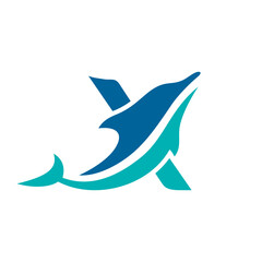 a logo combination of dolphins with letters, initials, numbers or alphabets with a blue base color for business purpose and other