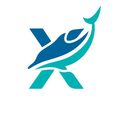 a logo combination of dolphins with letters, initials, numbers or alphabets with a blue base color for business purpose and other