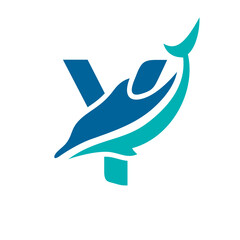 a logo combination of dolphins with letters, initials, numbers or alphabets with a blue base color for business purpose and other