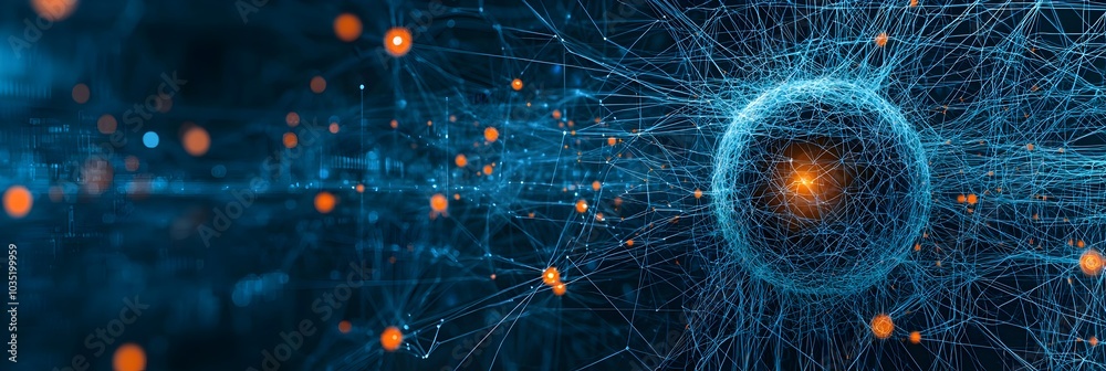 Aufkleber Interconnected Abstract Network of Digital Dots and Lines Spreading Across the Frame Representing the Complex and Intelligent Structures of Technology Communication and Intelligence