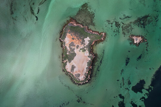 Aerial view of the serene and beautiful Eagle Island in Shark Bay, Gascoyne Region, Western Australia.