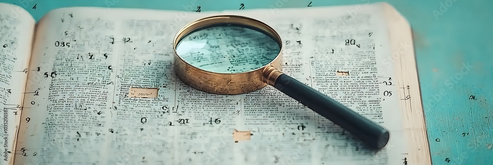 Poster Magnifying glass resting on an open encyclopedia symbolizing the pursuit of knowledge research and intellectual curiosity  The image represents the of information the thirst for discovery