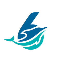 a logo combination of dolphins with letters, initials, numbers or alphabets with a blue base color for business purpose and other