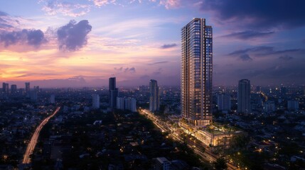 A stunning urban skyscraper with elegant design and premium finishes, representing a profitable real estate opportunity in a prime location