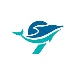 a logo combination of dolphins with letters, initials, numbers or alphabets with a blue base color for business purpose and other